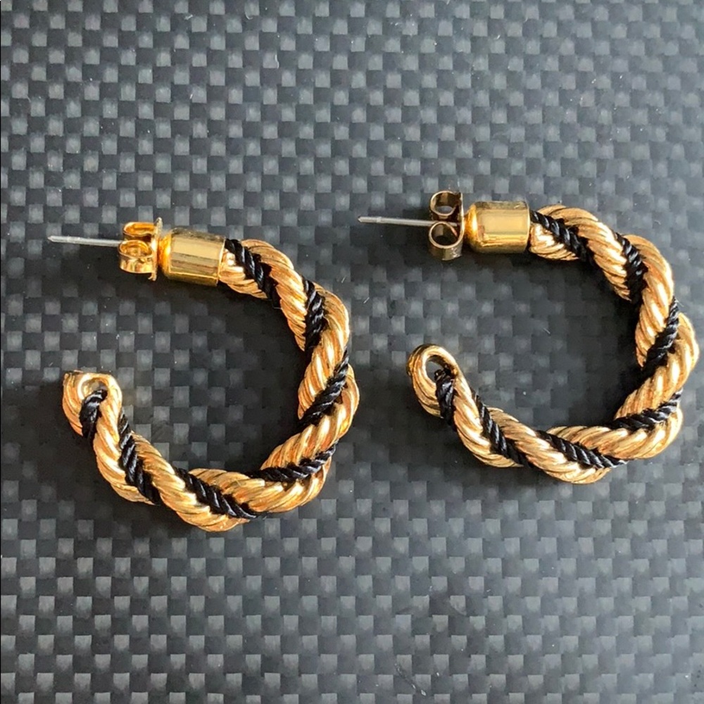 Gold and black hoop earrings